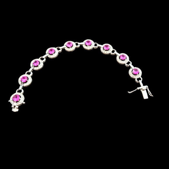7" Ross Simons Sterling silver pink lab created  Rhodium Over 925 Bracelet. B6 - Picture 3 of 9